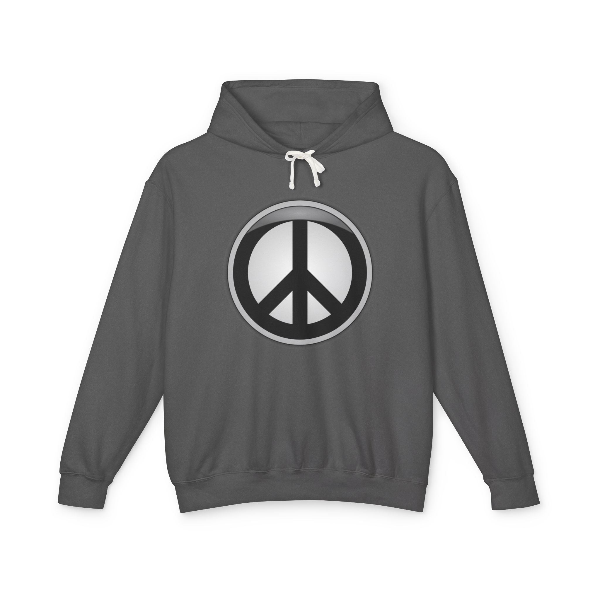 Divine Designed Peace Sign Hoodie — Retro Silver Peace Symbol Lightweight Pullover