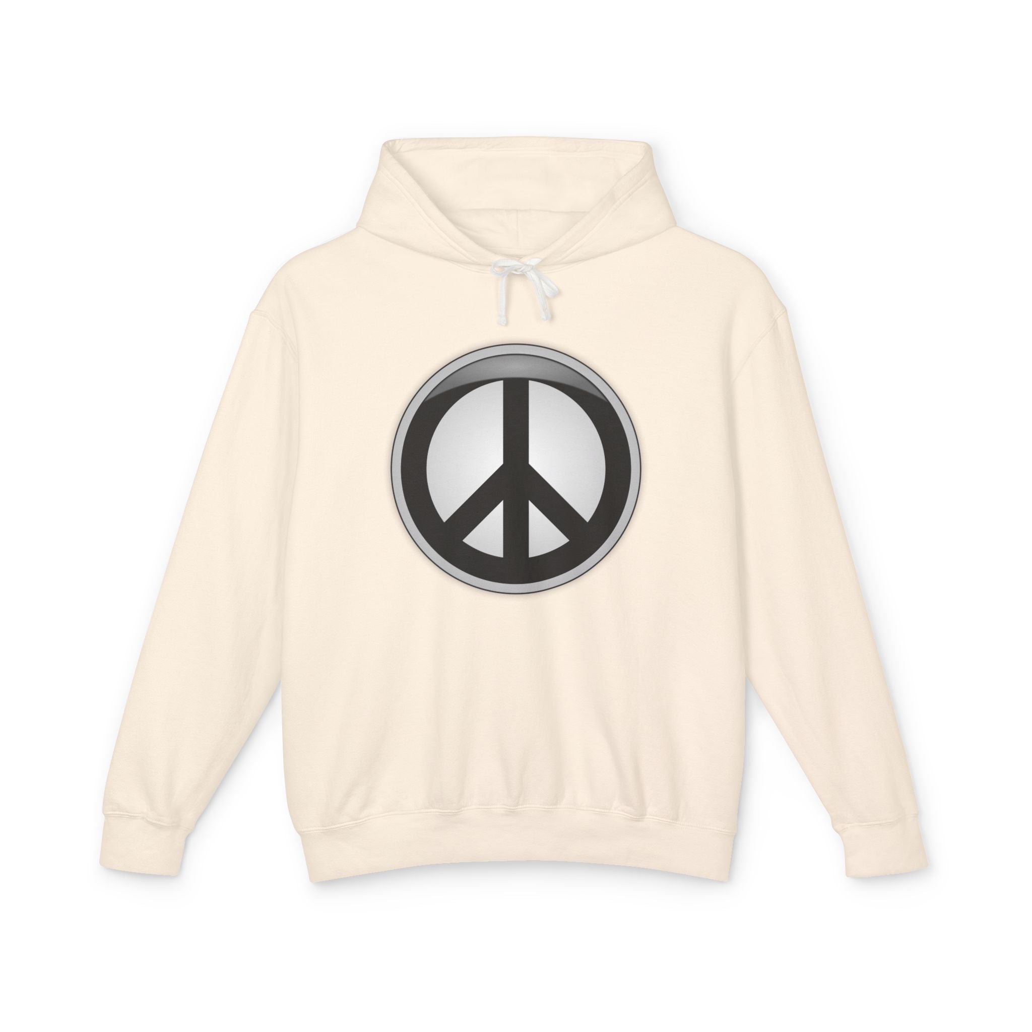 Divine Designed Peace Sign Hoodie — Retro Silver Peace Symbol Lightweight Pullover