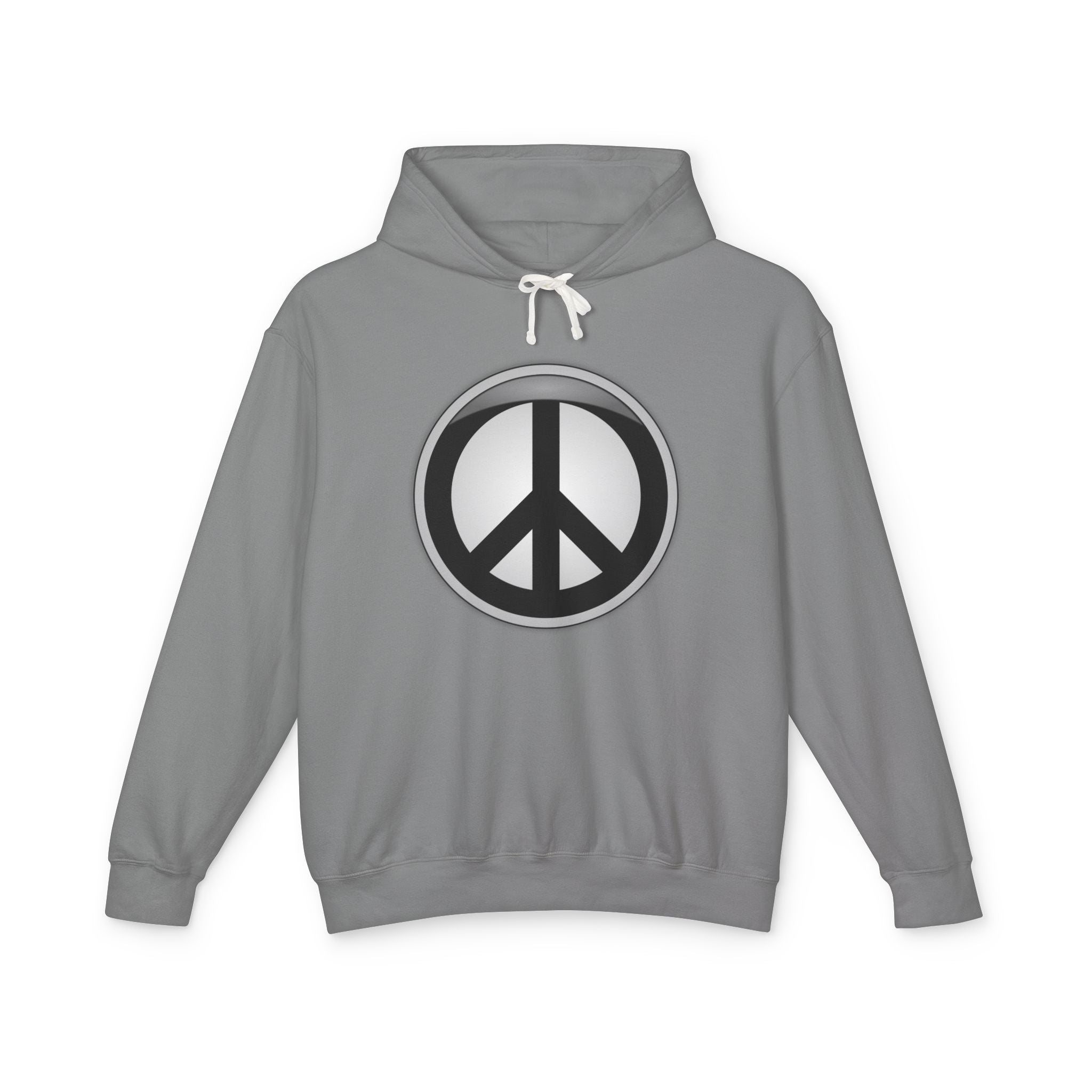 Divine Designed Peace Sign Hoodie — Retro Silver Peace Symbol Lightweight Pullover