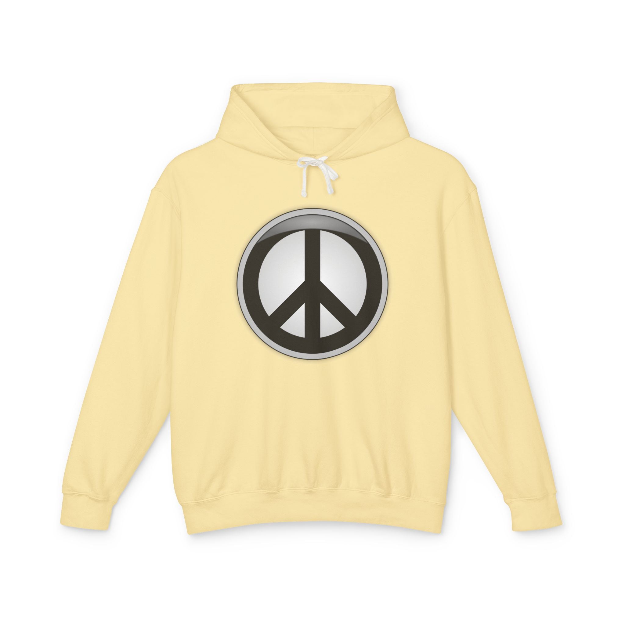 Divine Designed Peace Sign Hoodie — Retro Silver Peace Symbol Lightweight Pullover