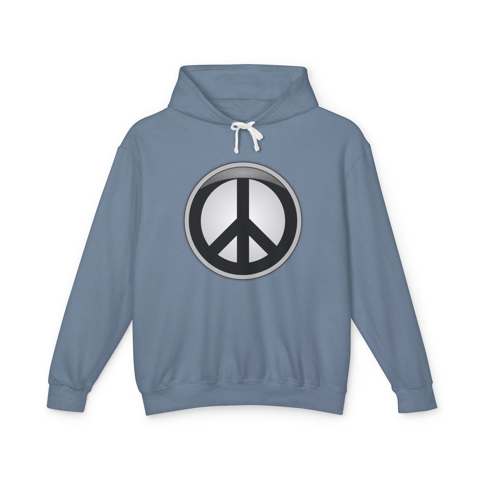 Divine Designed Peace Sign Hoodie — Retro Silver Peace Symbol Lightweight Pullover