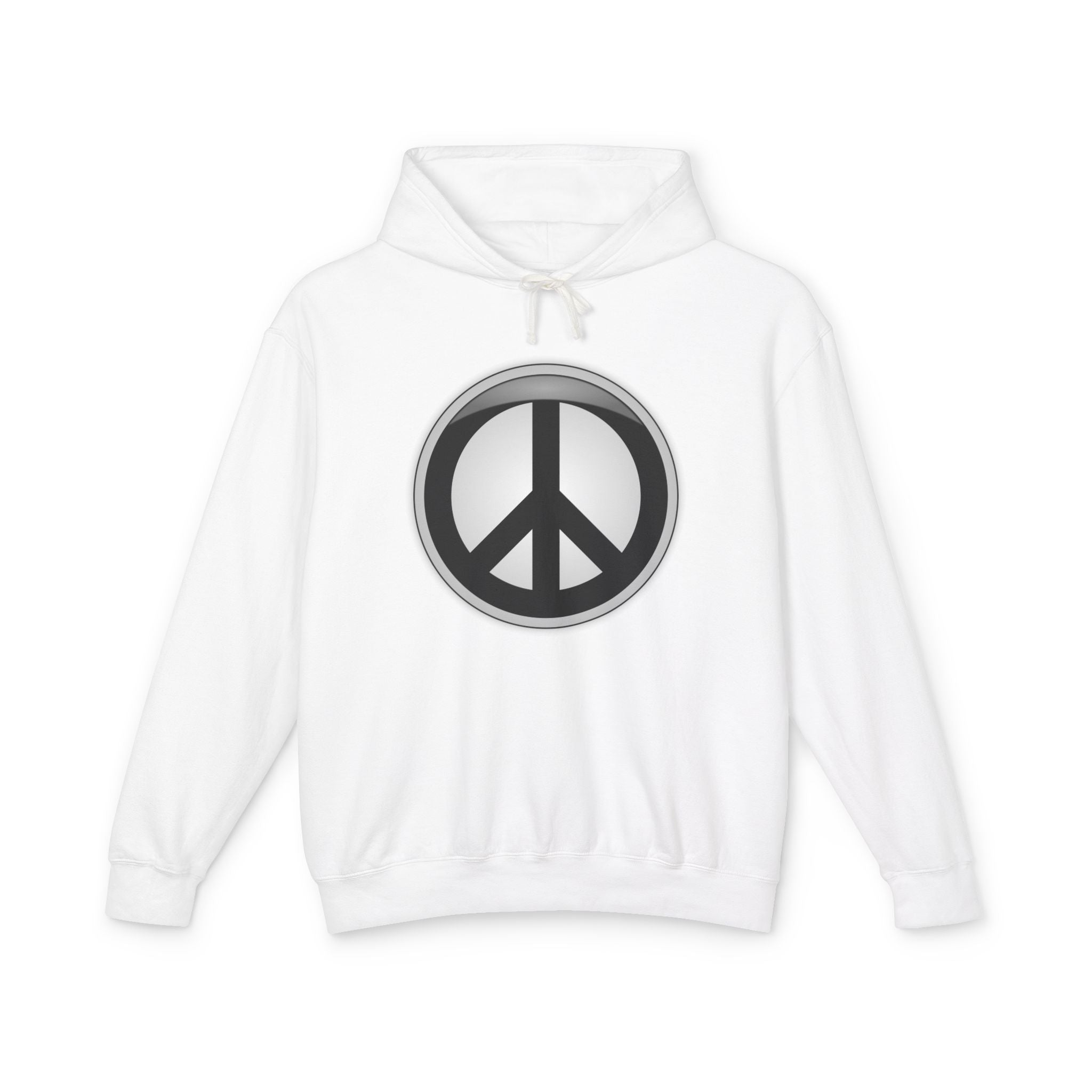 Divine Designed Peace Sign Hoodie — Retro Silver Peace Symbol Lightweight Pullover