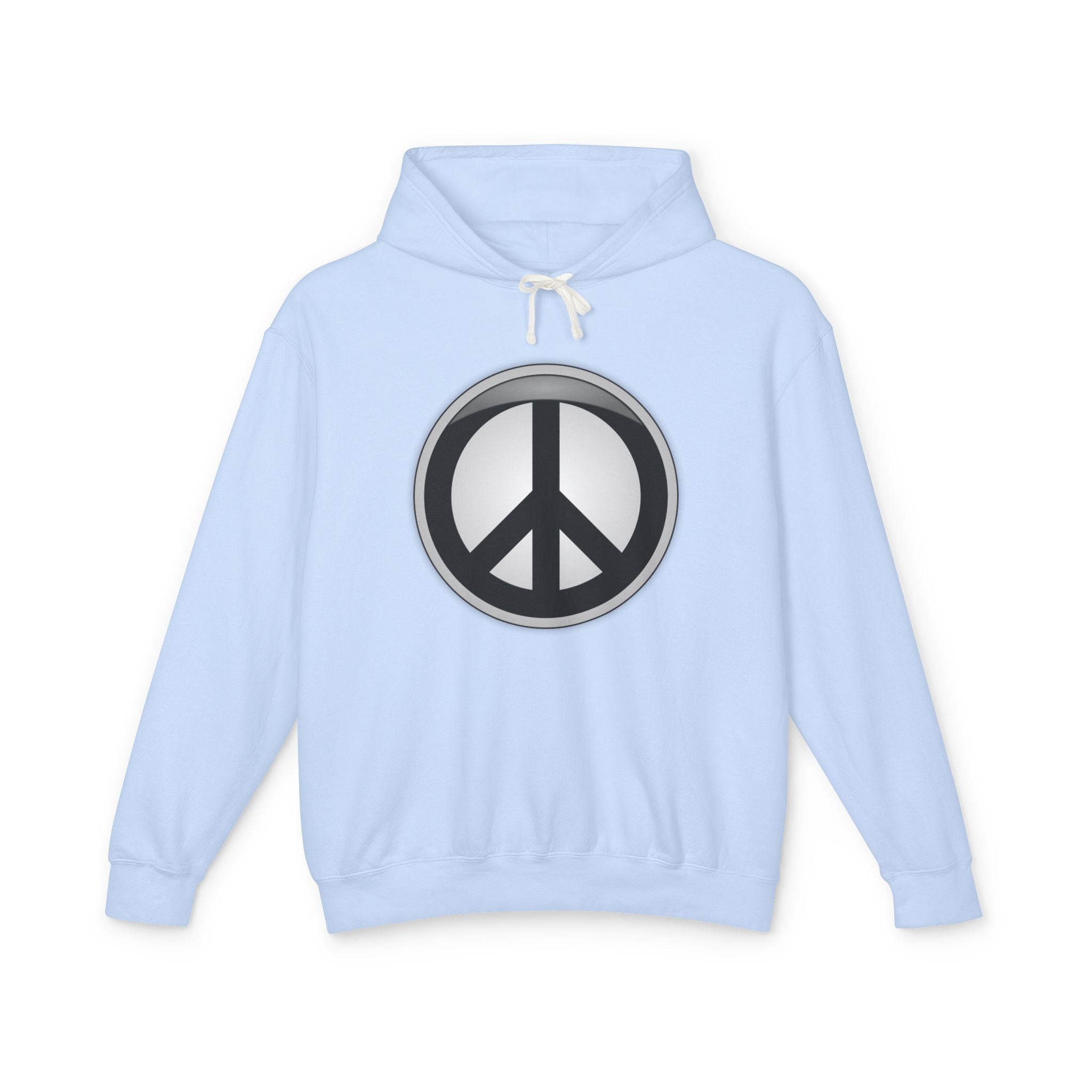 Divine Designed Peace Sign Hoodie — Retro Silver Peace Symbol Lightweight Pullover