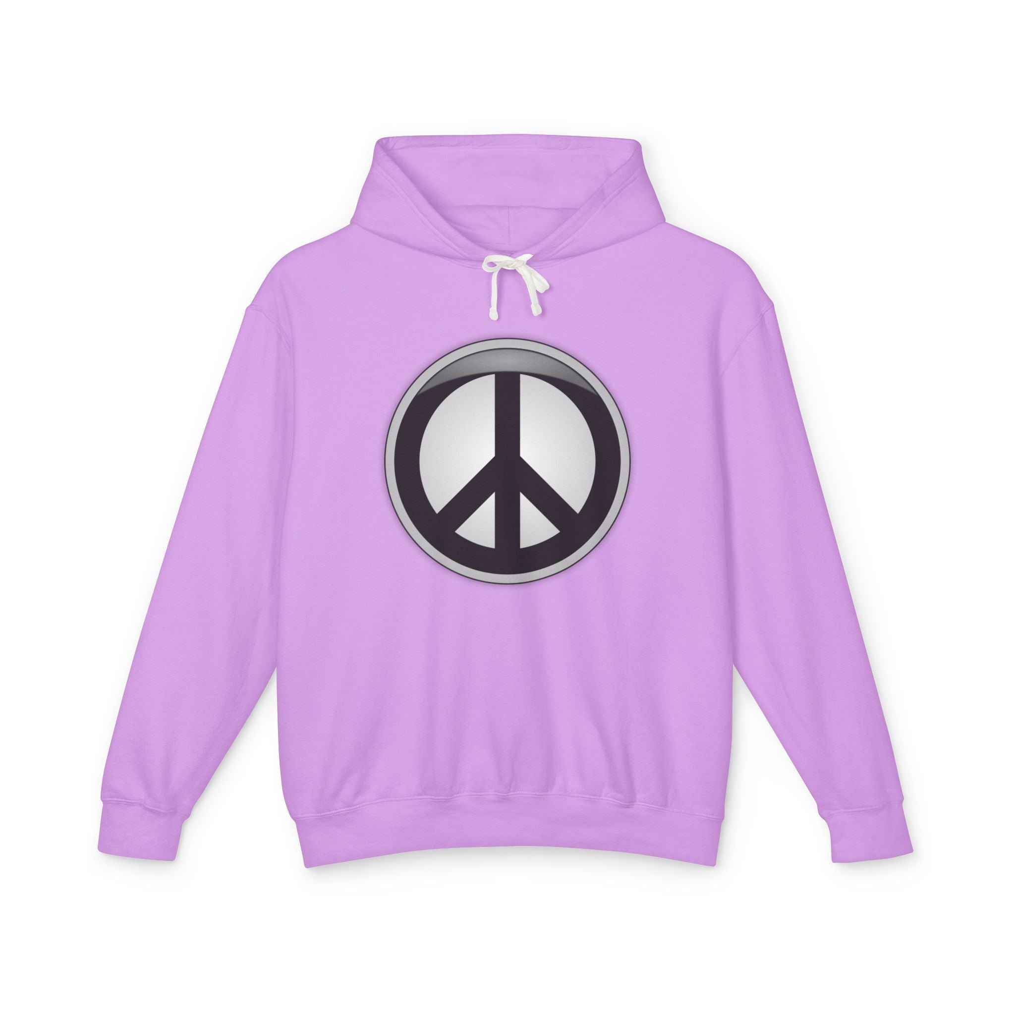 Divine Designed Peace Sign Hoodie — Retro Silver Peace Symbol Lightweight Pullover